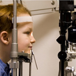 Young boy during eye exam.